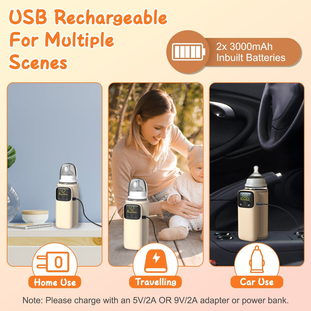 1Pc Portable Bottle Warmer With Night Light On The Go Baby Milk Warmer Milk Formula Warmer For Home Travel With 6 Heating Levels - Cozy Home Life
