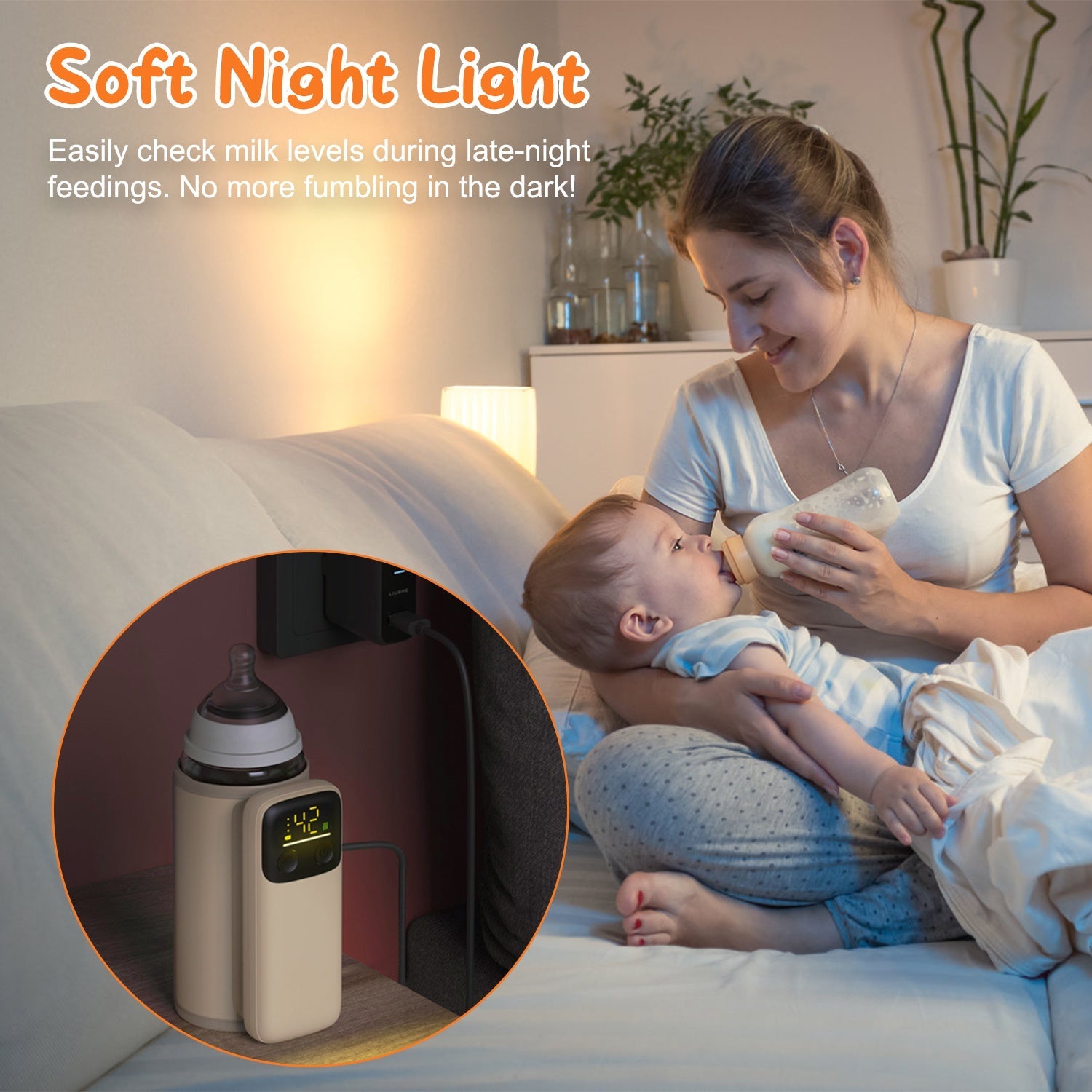 1Pc Portable Bottle Warmer With Night Light On The Go Baby Milk Warmer Milk Formula Warmer For Home Travel With 6 Heating Levels - Cozy Home Life
