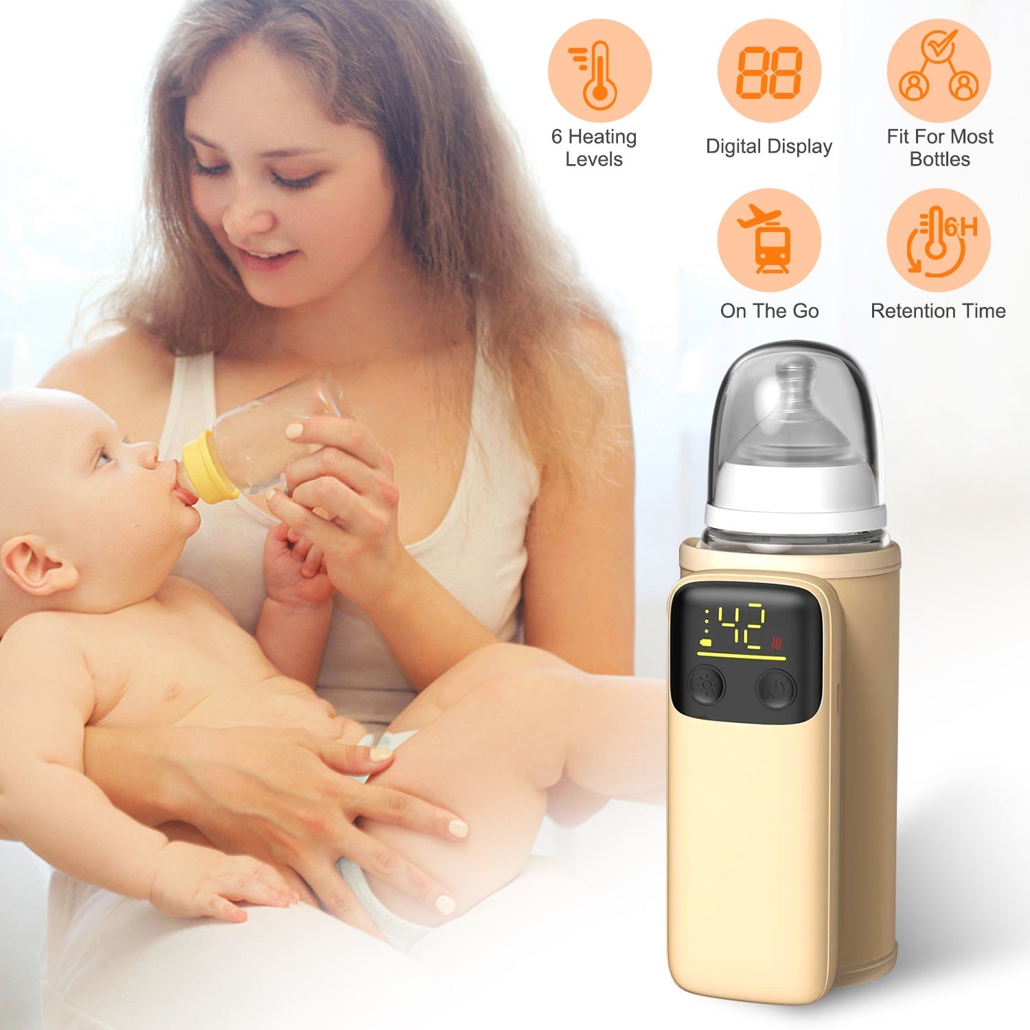 1Pc Portable Bottle Warmer With Night Light On The Go Baby Milk Warmer Milk Formula Warmer For Home Travel With 6 Heating Levels - Cozy Home Life