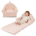 2 - in - 1 Flip Open Kids Sofa Lounger, Teddy Fleece Toddler Couch With Carry Handle For Ages 3+ (Beige) - Cozy Home Life