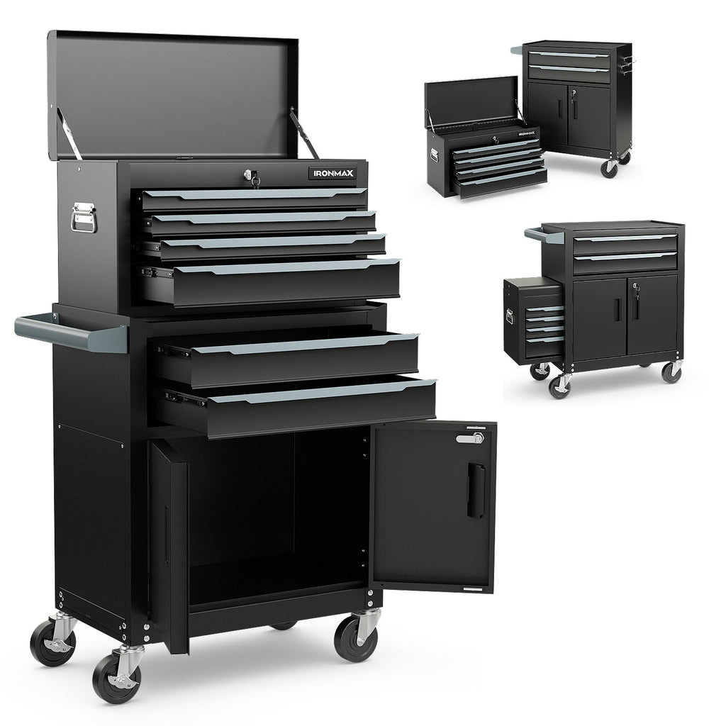 6 - Drawer Rolling Tool Storage Chest Cabinet with Universal Wheels and Hooks - Black - Cozy Home Life