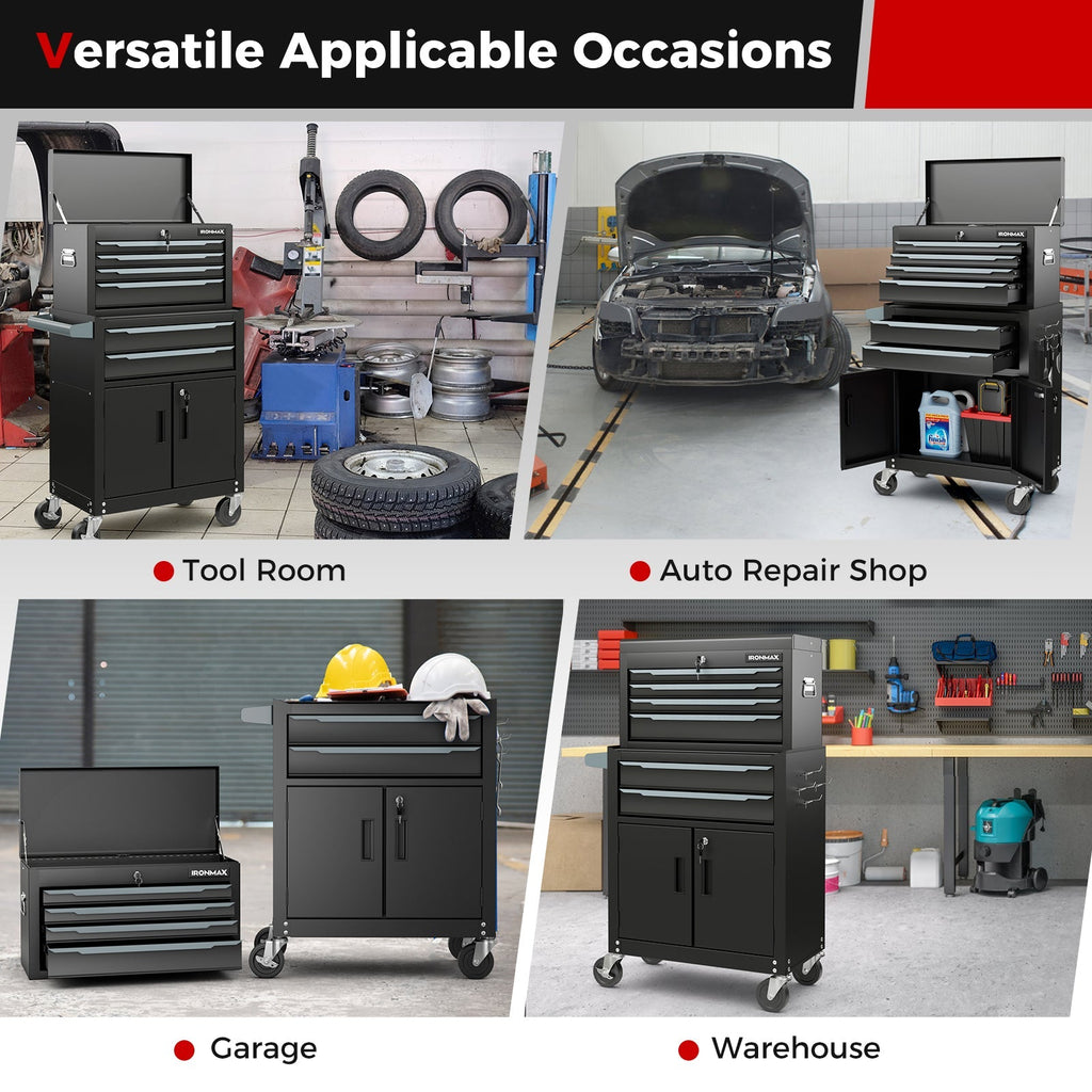 6 - Drawer Rolling Tool Storage Chest Cabinet with Universal Wheels and Hooks - Black - Cozy Home Life