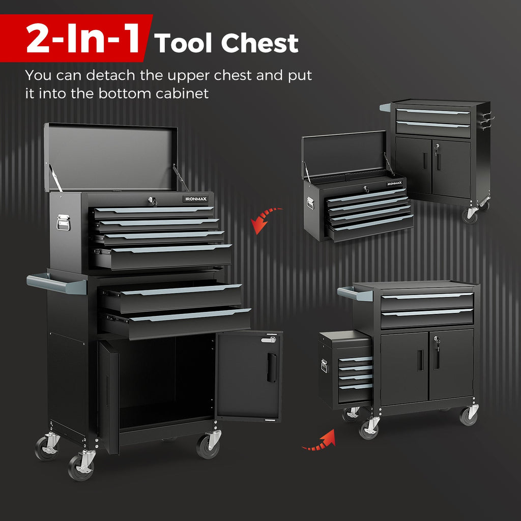 6 - Drawer Rolling Tool Storage Chest Cabinet with Universal Wheels and Hooks - Black - Cozy Home Life