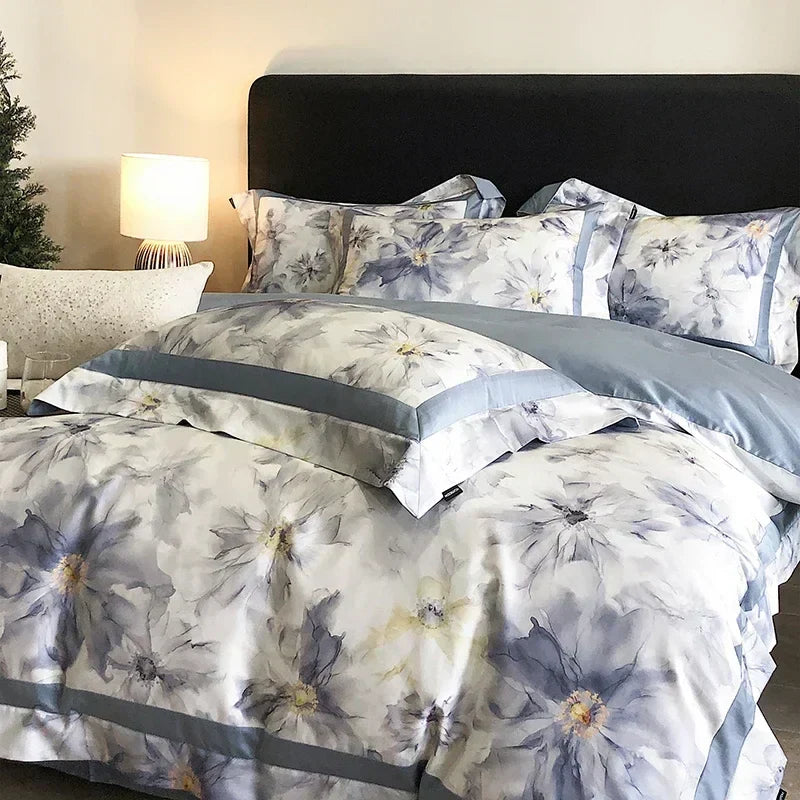 DecorBites™ Egyptian Cotton Bedding Set: King Queen Europe Sheet Duvet Cover Pillowcase