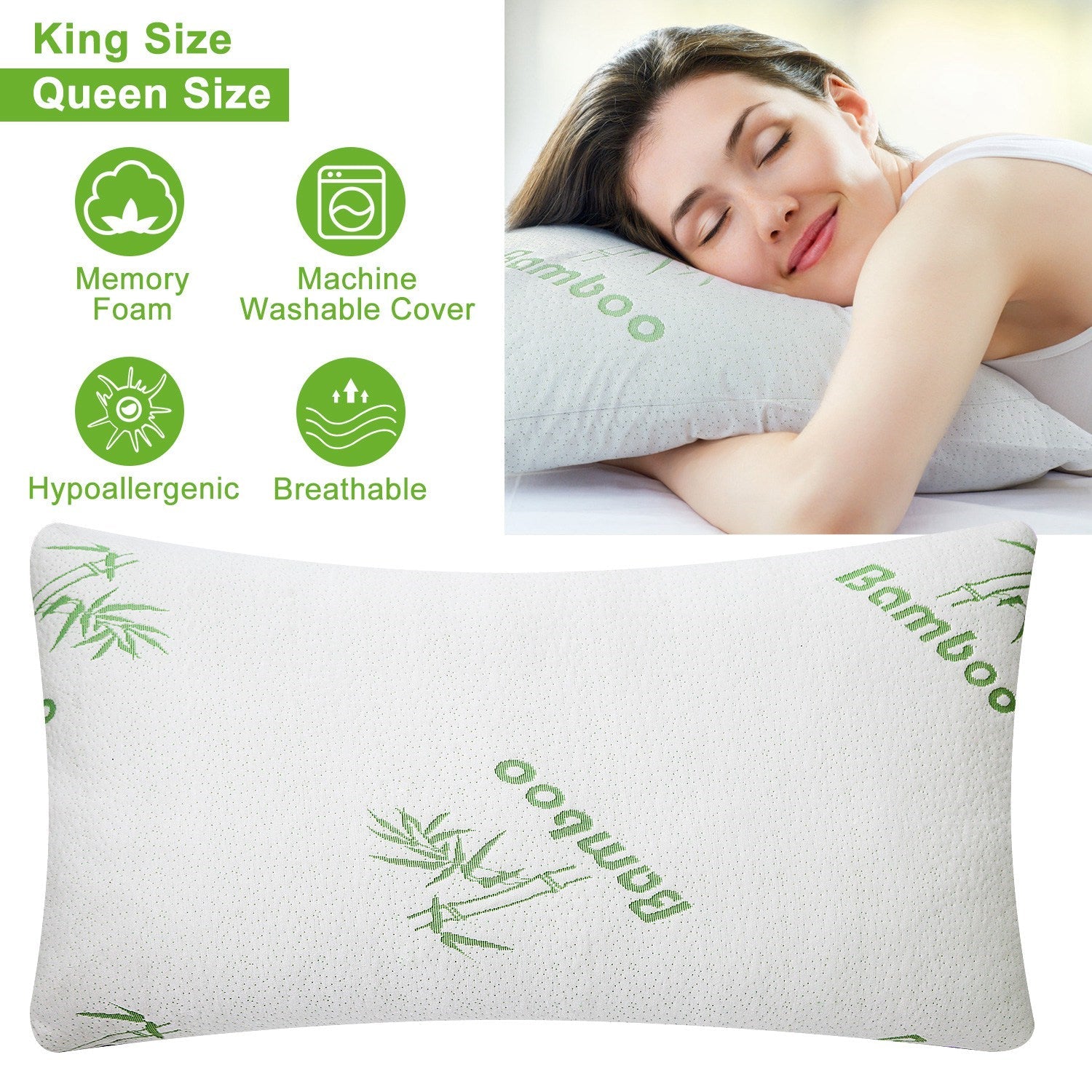 Bamboo Memory Foam Pillow With Washable Pillowcase - Cozy Home Life