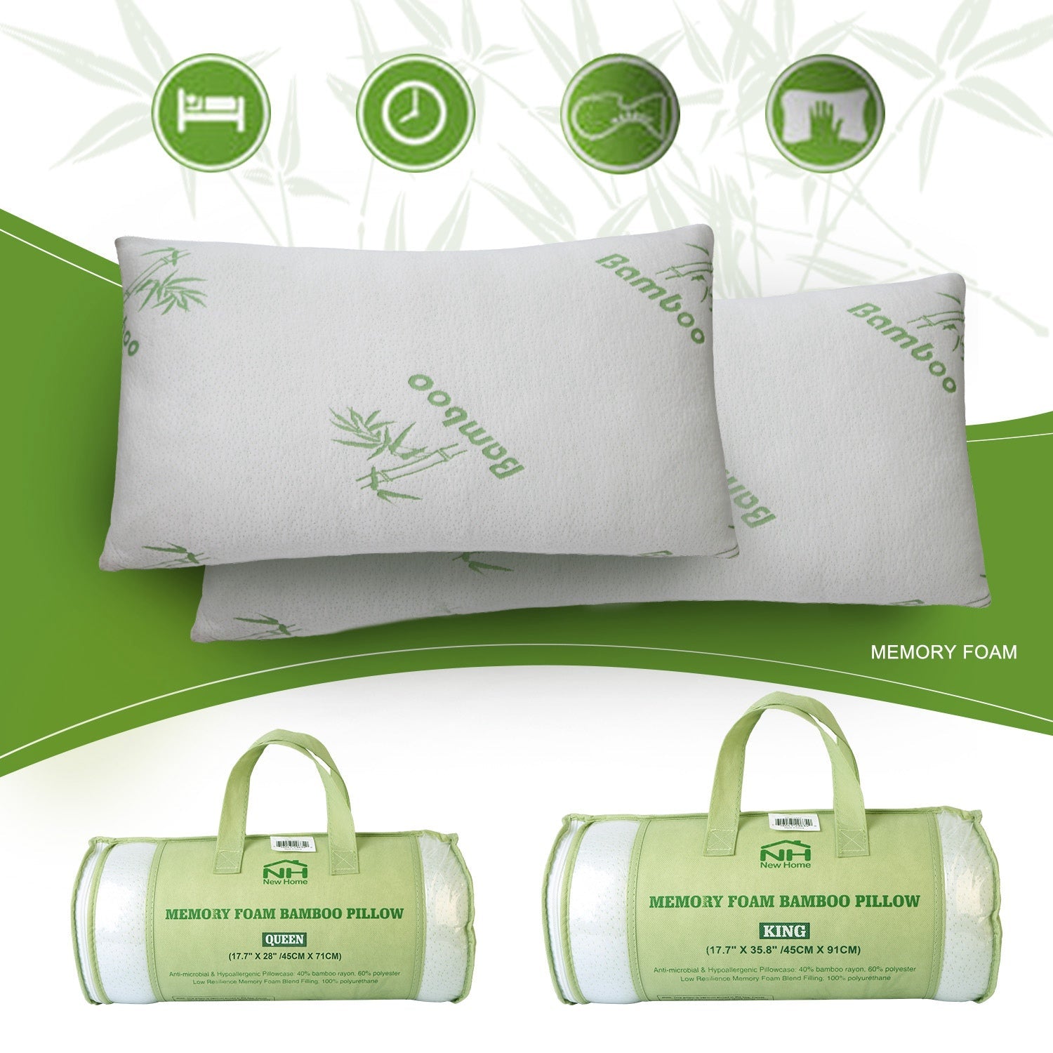 Bamboo Memory Foam Pillow With Washable Pillowcase - Cozy Home Life