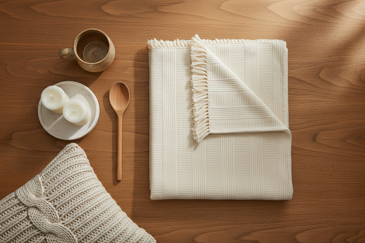 Cozy Home Flat Lay with Cotton Throw