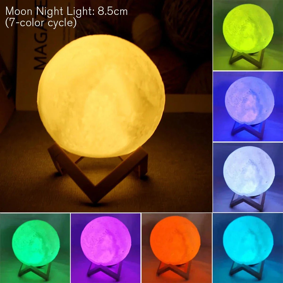 D5 Starry Moon Lamp 8Cm - LED Night Light with Stand, Perfect for Bedroom Decor and Gifts - Cozy Home Life