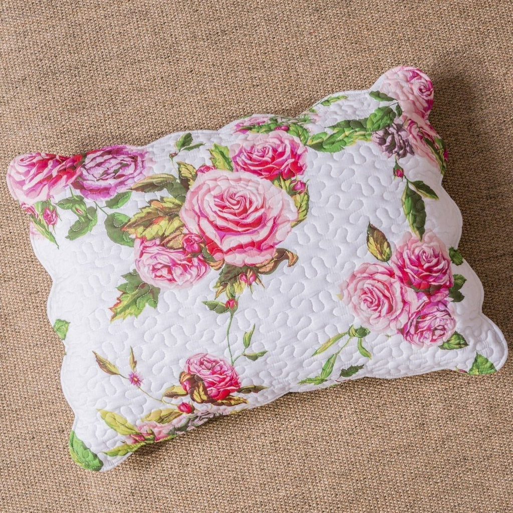 DaDa Bedding Romantic Roses Lovely Spring Pink Floral Quilted Scalloped Bedspread Set (JHW879) - Cozy Home Life