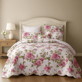 DaDa Bedding Romantic Roses Lovely Spring Pink Floral Quilted Scalloped Bedspread Set (JHW879) - Cozy Home Life