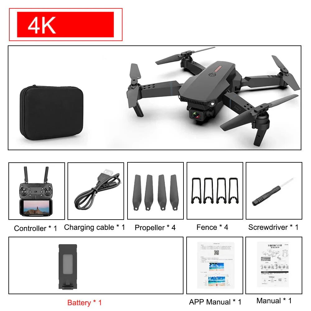 E88 Pro Foldable Quadcopter Drone - WIFI FPV, HD 4K Camera, Altitude Hold - Cozy Home Life
