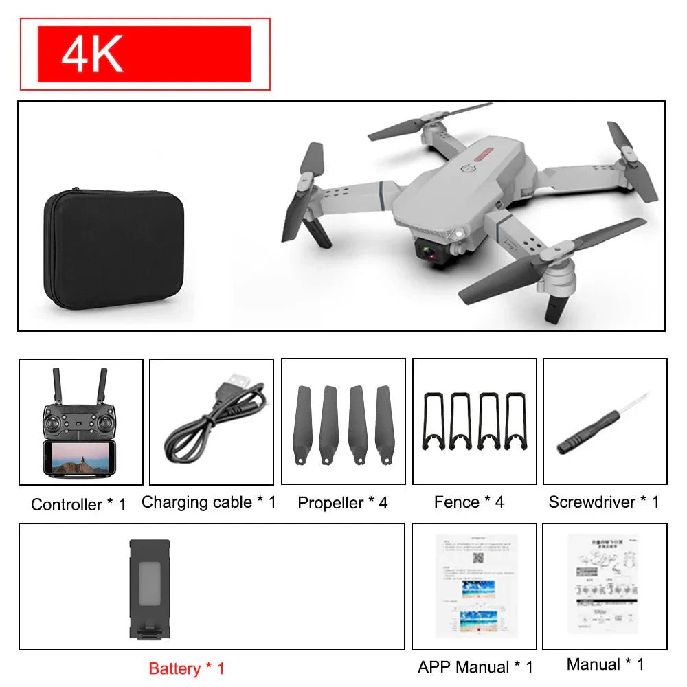 E88 Pro Foldable Quadcopter Drone - WIFI FPV, HD 4K Camera, Altitude Hold - Cozy Home Life