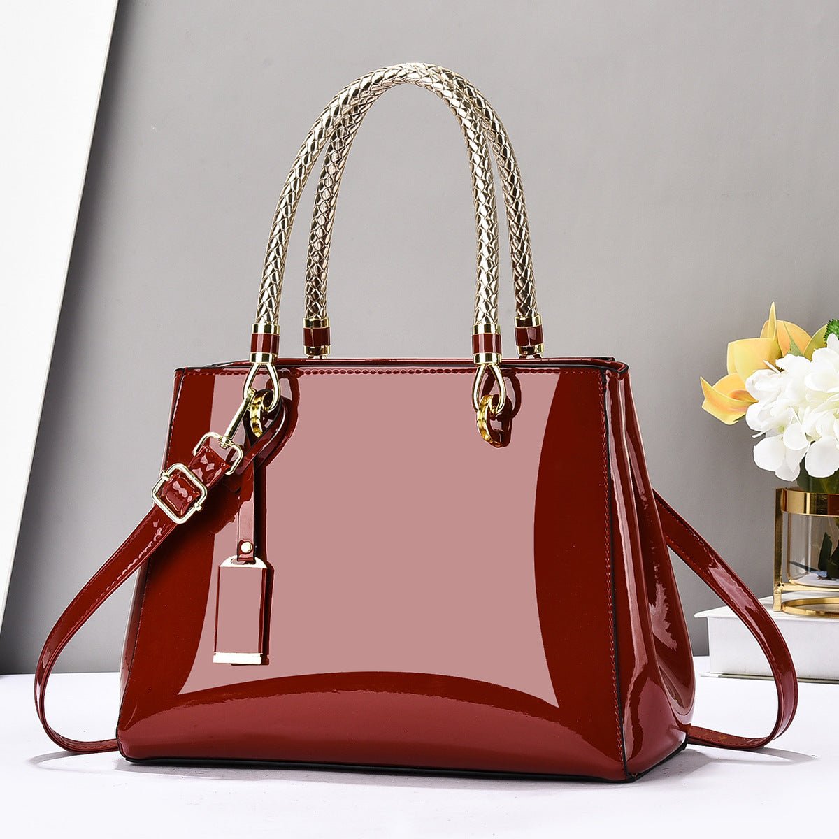 Fashionable Patent Leather Glossy Handbag Large - Capacity Casual Shoulder Crossbody Bag - Cozy Home Life