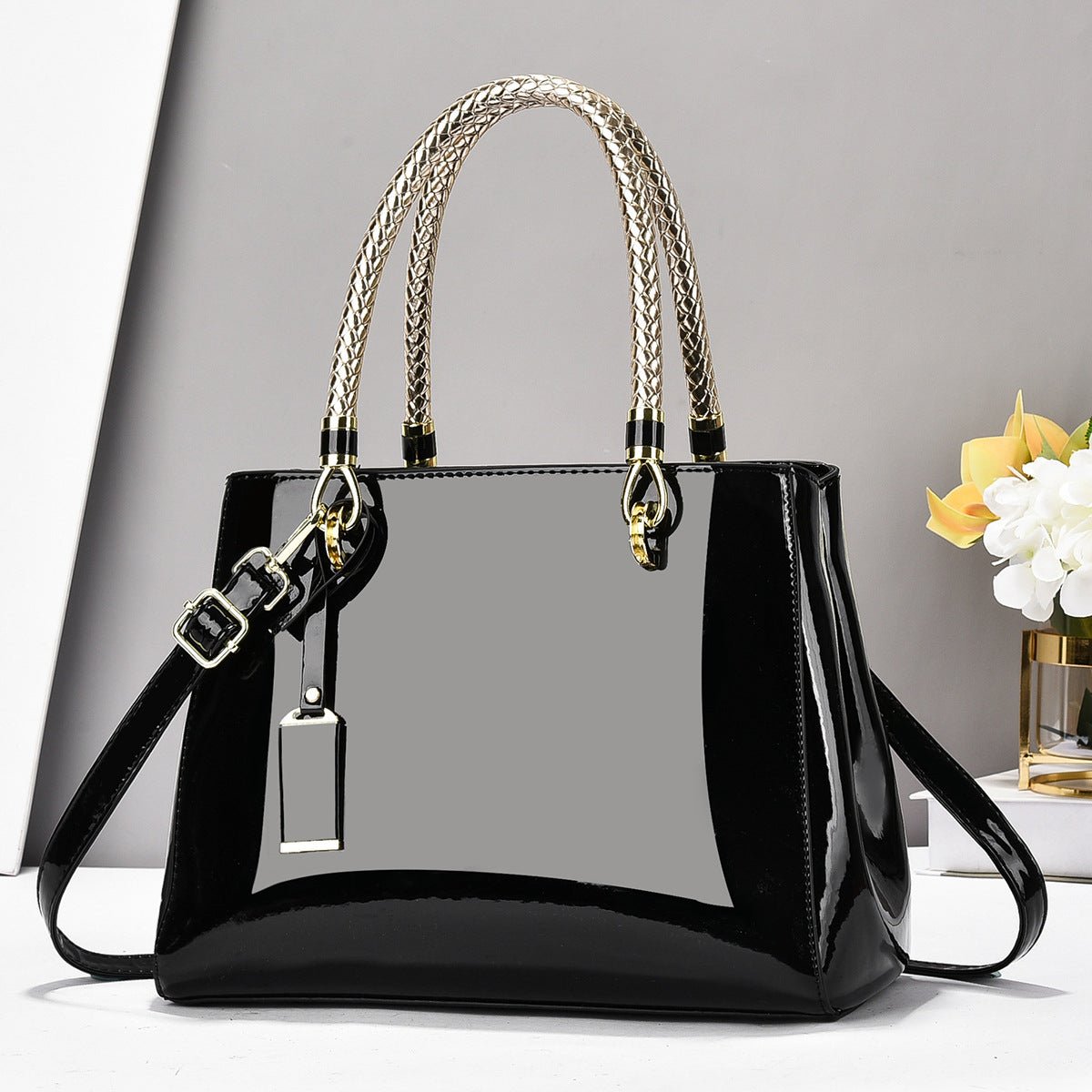 Fashionable Patent Leather Glossy Handbag Large - Capacity Casual Shoulder Crossbody Bag - Cozy Home Life