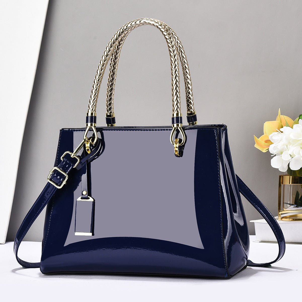 Fashionable Patent Leather Glossy Handbag Large - Capacity Casual Shoulder Crossbody Bag - Cozy Home Life