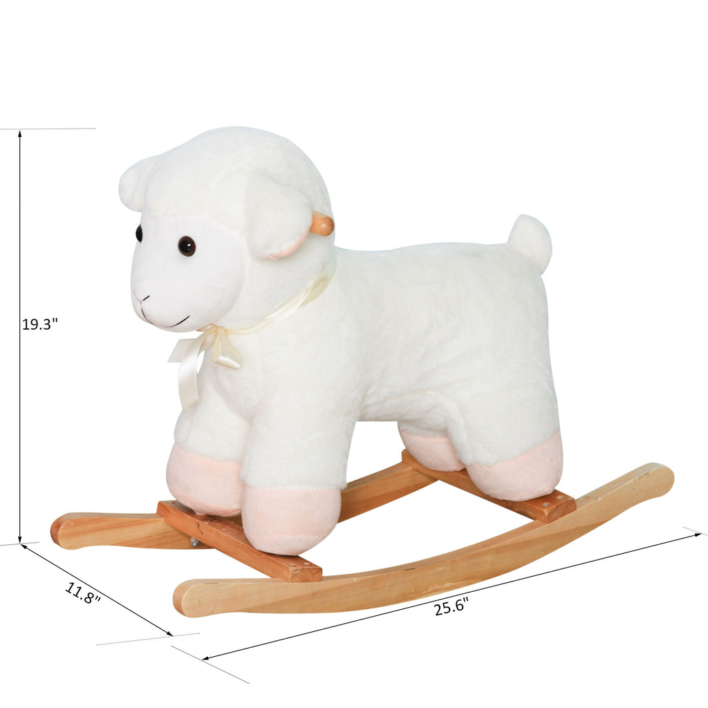 Lamb Rocking Horse Sheep, Nursery Stuffed Animal Ride On Rocker for Kids, Wooden Plush, White - Cozy Home Life