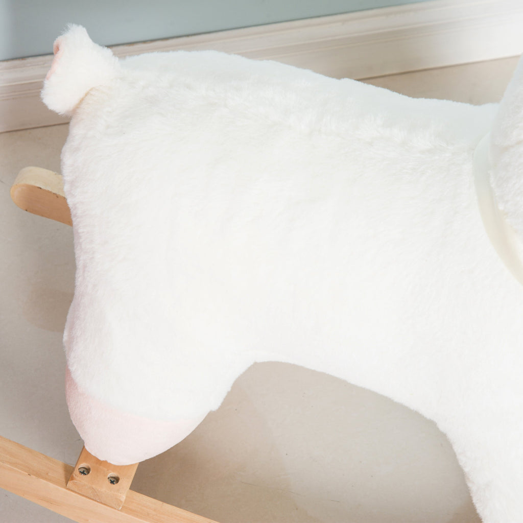 Lamb Rocking Horse Sheep, Nursery Stuffed Animal Ride On Rocker for Kids, Wooden Plush, White - Cozy Home Life