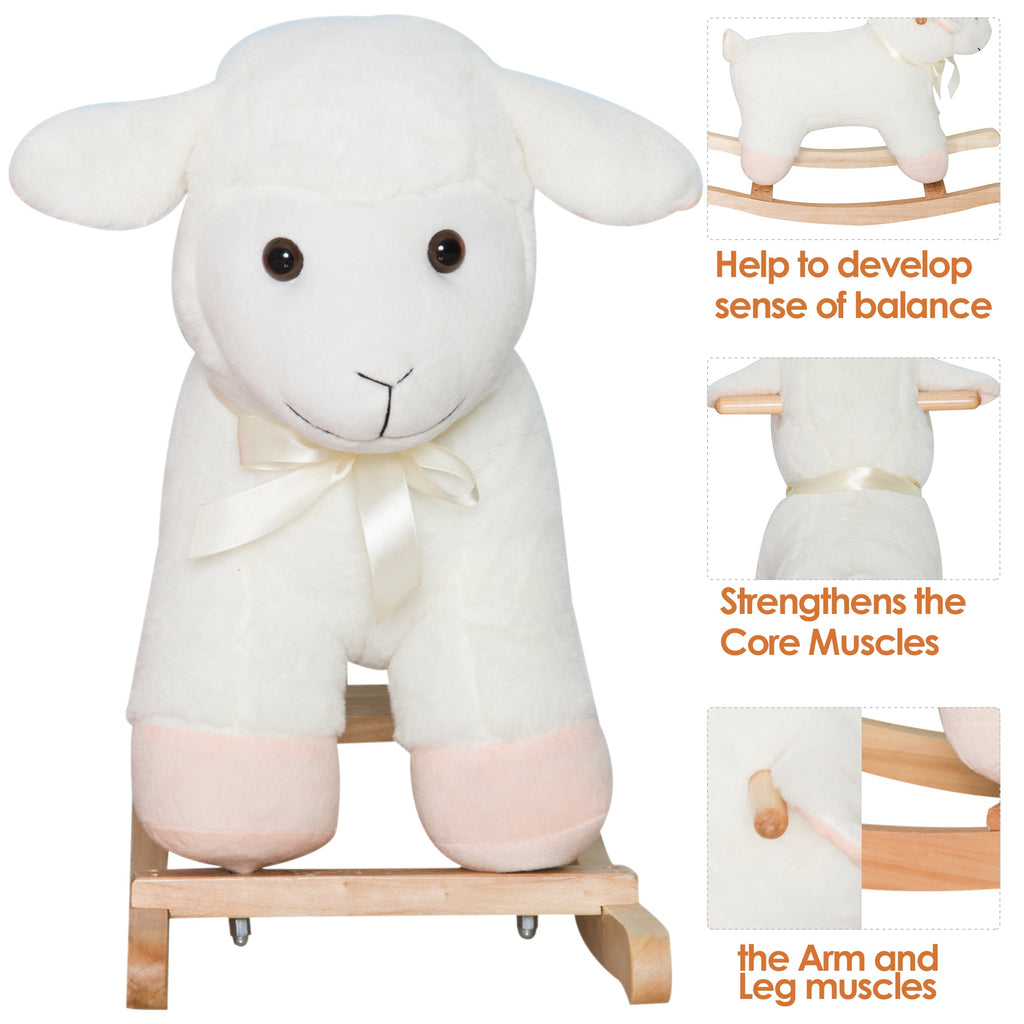 Lamb Rocking Horse Sheep, Nursery Stuffed Animal Ride On Rocker for Kids, Wooden Plush, White - Cozy Home Life