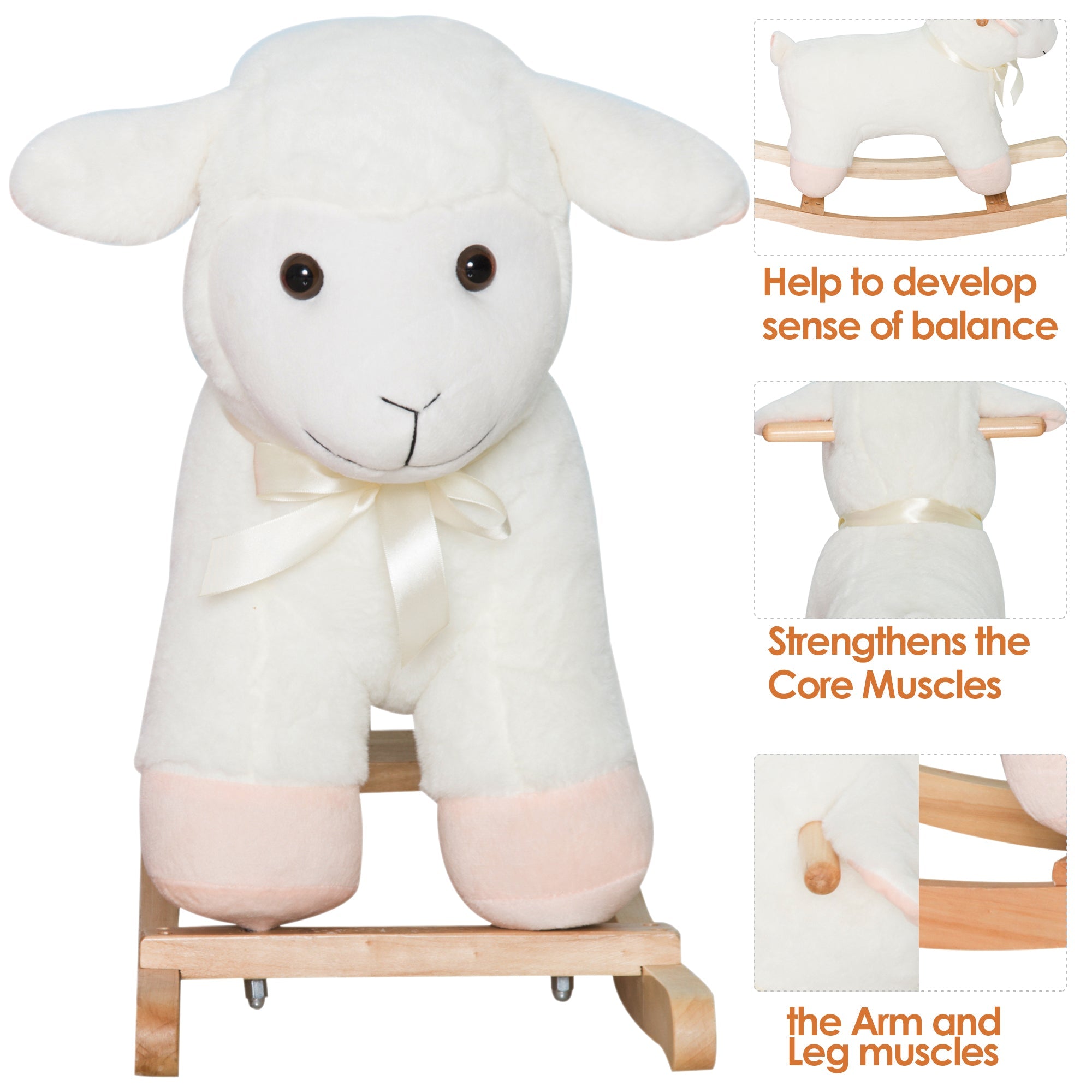 Lamb Rocking Horse Sheep, Nursery Stuffed Animal Ride On Rocker for Kids, Wooden Plush, White - Cozy Home Life