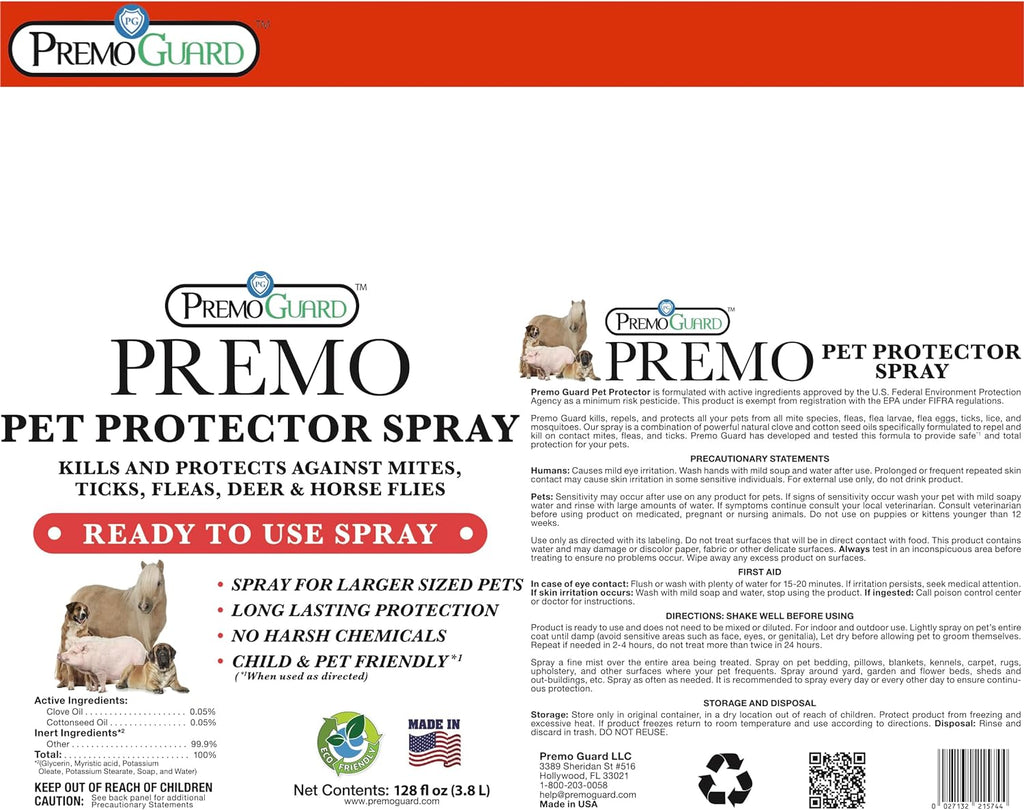 Pet Protector Spray 128 oz | Plant Based Non - Toxic Treatment | Premo Guard - Cozy Home Life