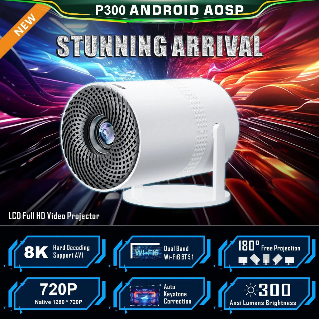 Salange P300 Mini Portable Projector - 4K 8K Video Decoding, 720P HD, Android 11, Wi - Fi, BT 5.1 - Cozy Home Life