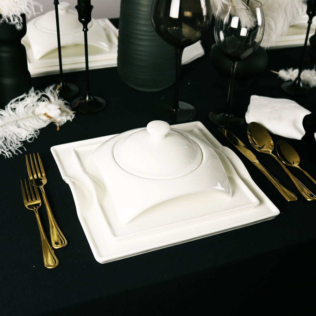 Square Porcelain Dinnerware Set - Cozy Home Life
