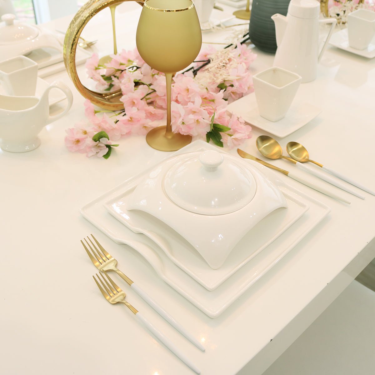 Square Porcelain Dinnerware Set - Cozy Home Life