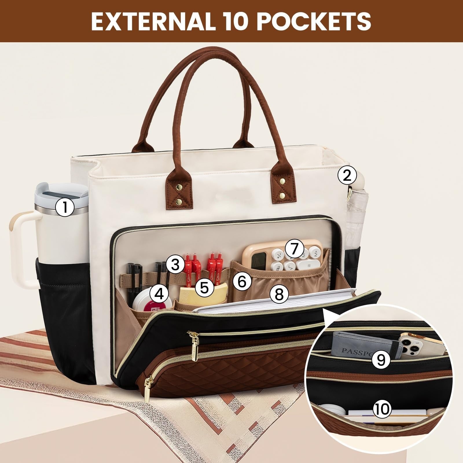 Womens Travel Work Bag With A Large Cup Holder - Cozy Home Life
